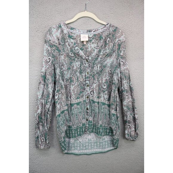 Knox Rose Long Puff Sleeves Paisley Tunic-Button Up-Small-Boho - Picture 1 of 9